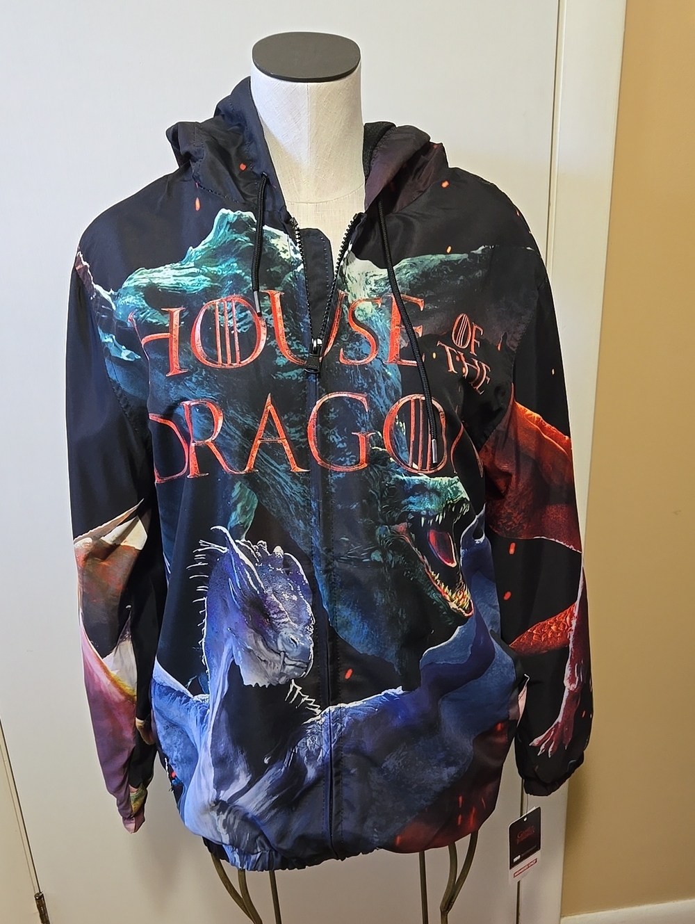 House of the Dragon NWT Men's Hooded Black Jacket w Pockets & Inside Pocket SZ L